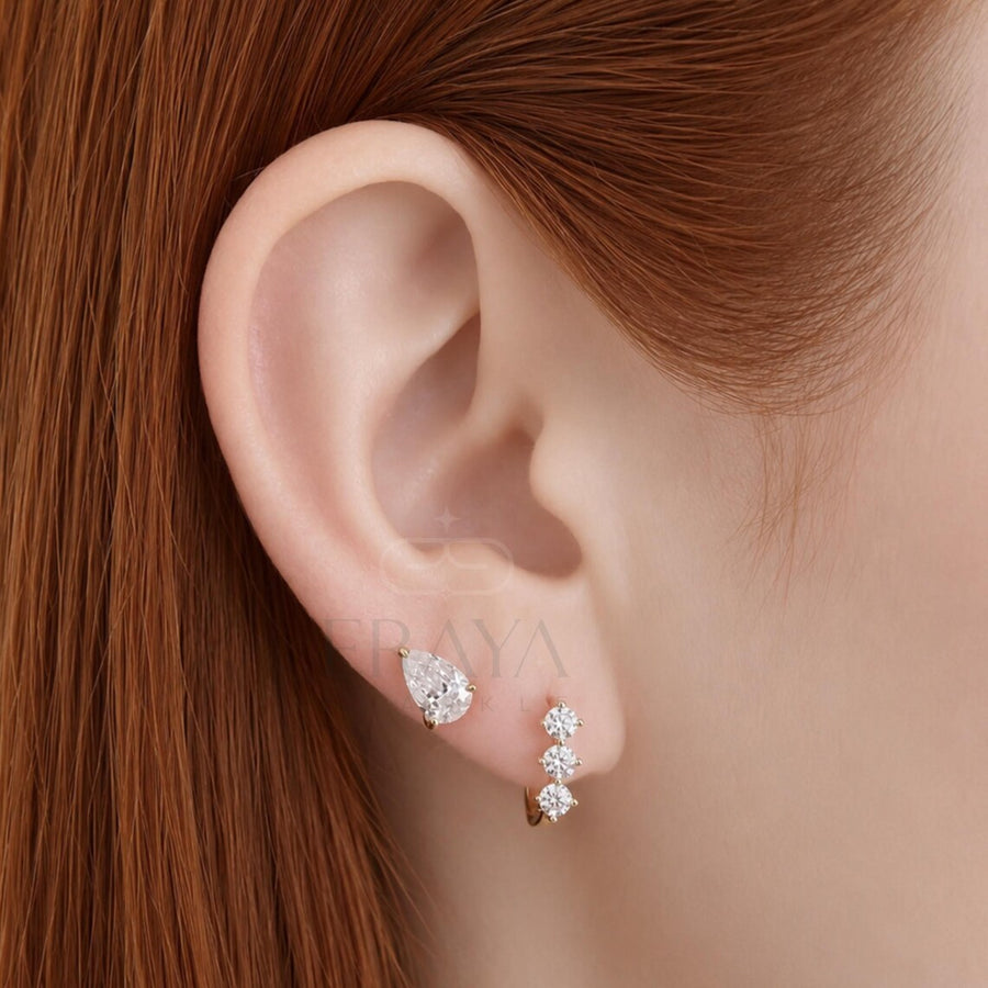 Three Stone Lab-Grown Diamond Huggie Hoops