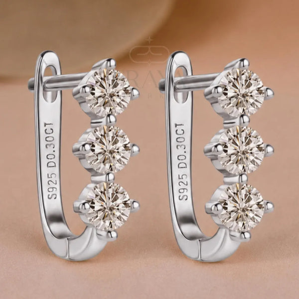 Gold Diamond Hoop Earrings | Three Stone Huggies