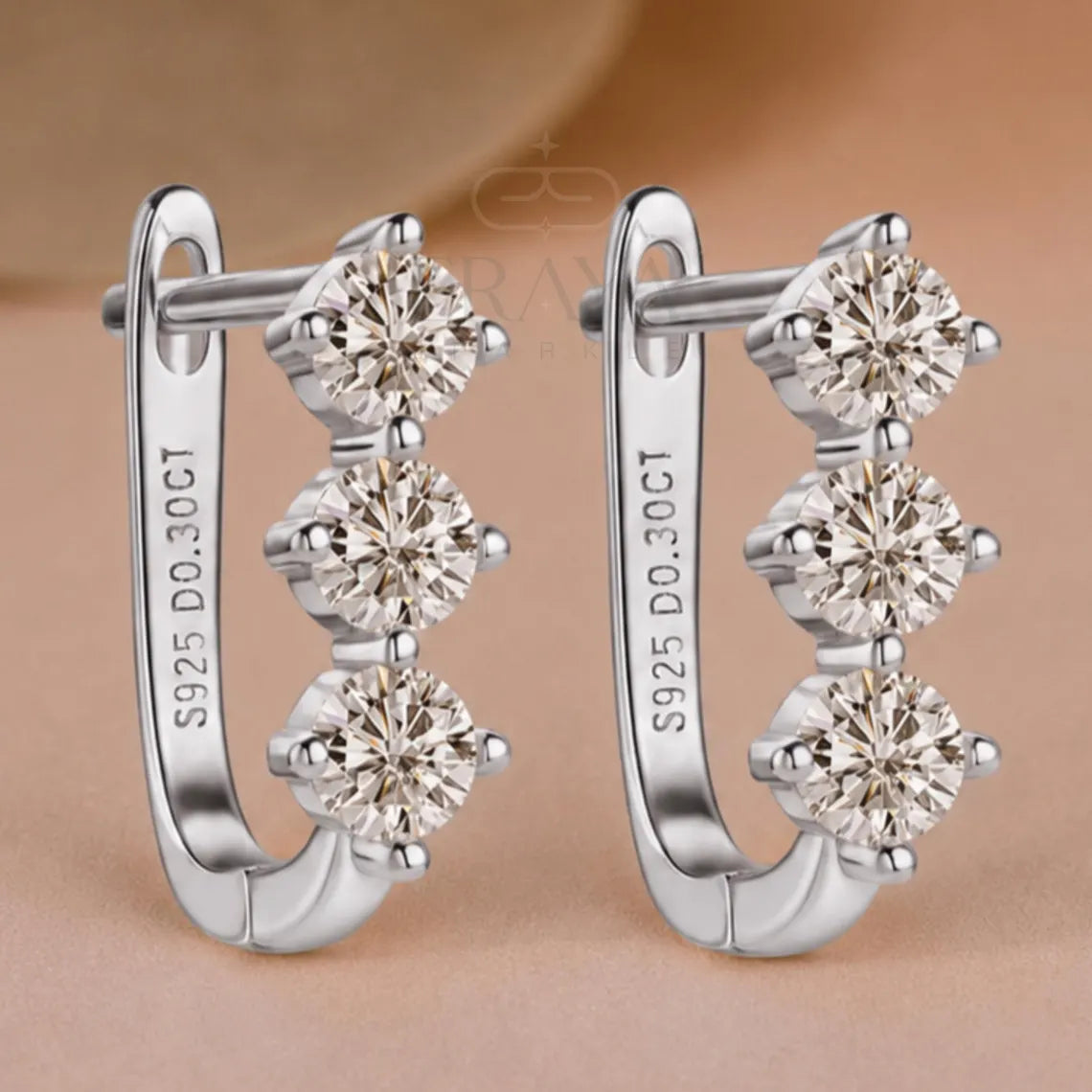 Gold Diamond Hoop Earrings | Three Stone Huggies
