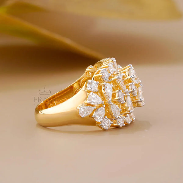 Pear Cut Lab Diamond Cocktail Ring – Round Floral Design