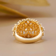 Pear Cut Lab Diamond Cocktail Ring – Round Floral Design