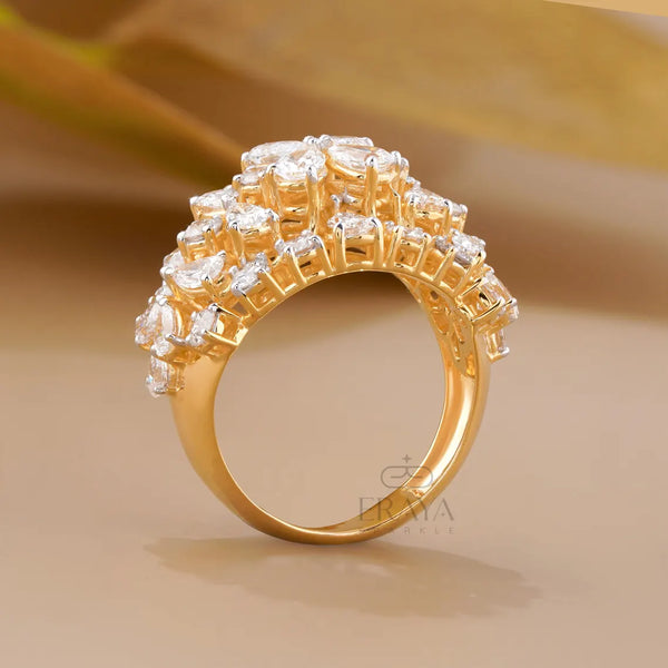 Pear Cut Lab Diamond Cocktail Ring – Round Floral Design