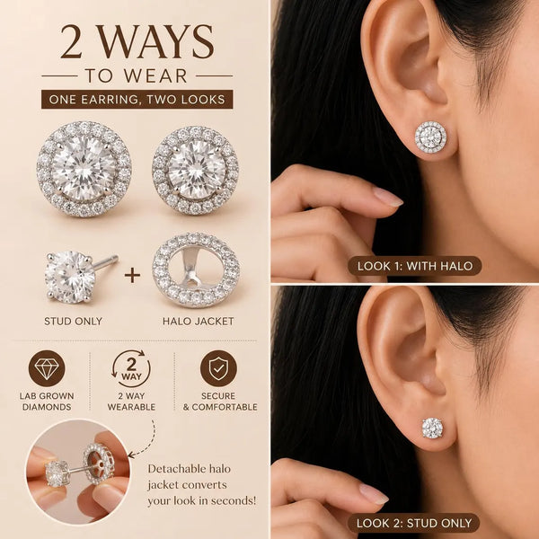 Diamond Jacket Earrings | Detachable Halo Studs