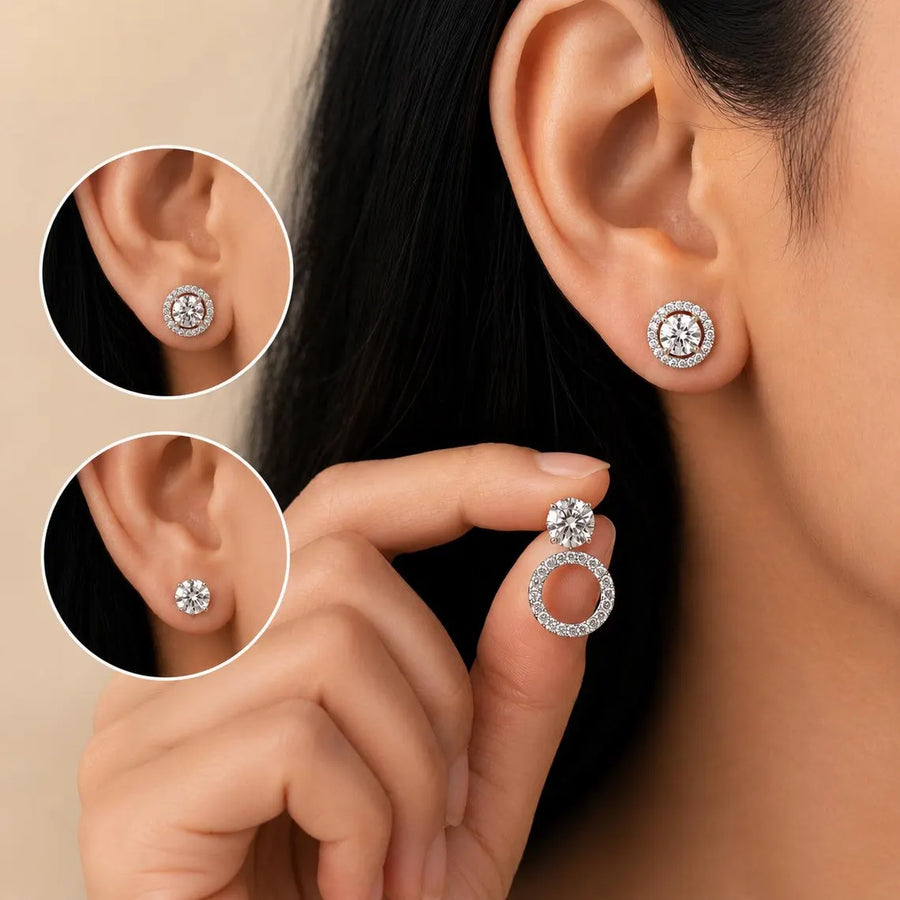 Diamond Jacket Earrings | Detachable Halo Studs