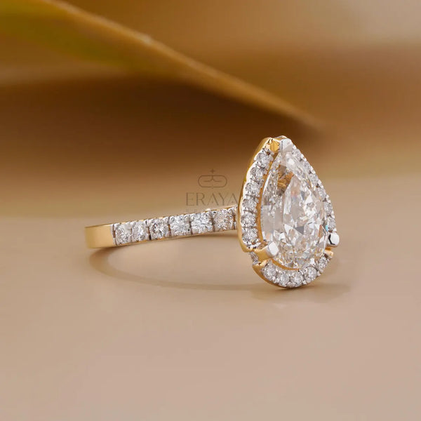 Pear Cut Halo with Lab Diamond Ring
