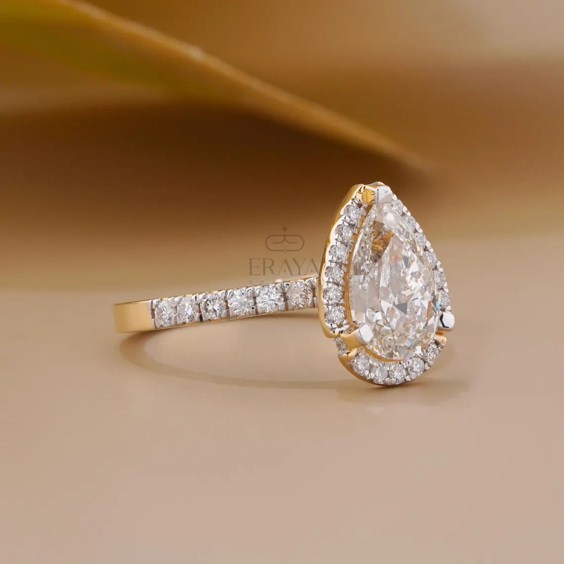 Pear Cut Halo with Lab Diamond Ring