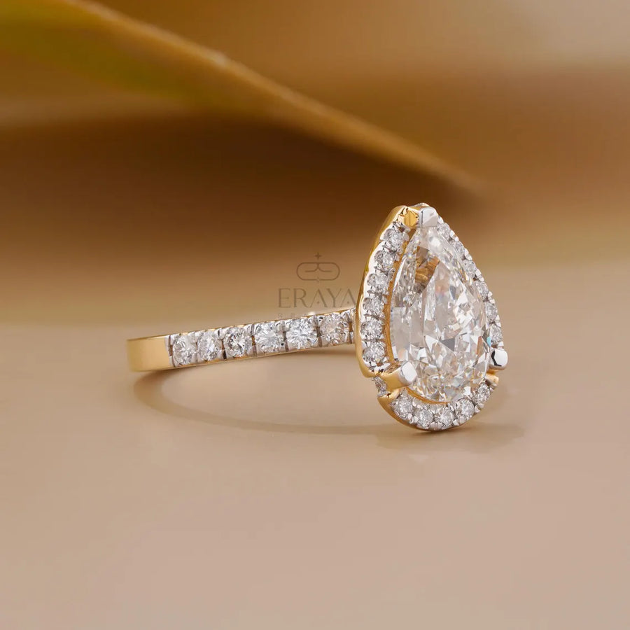 Pear Cut Halo with Lab Diamond Ring