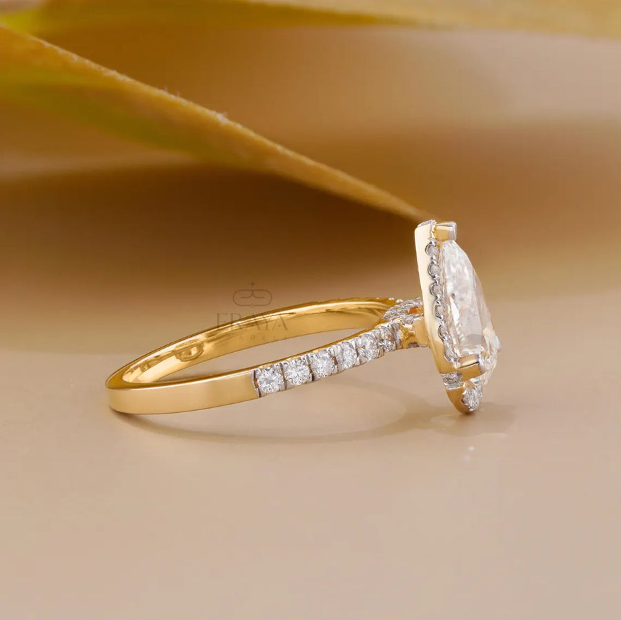 Pear Cut Halo with Lab Diamond Ring