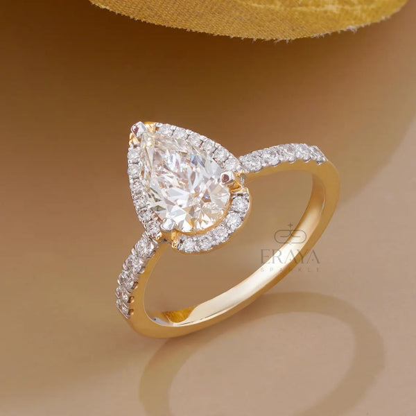 Pear Cut Halo with Lab Diamond Ring