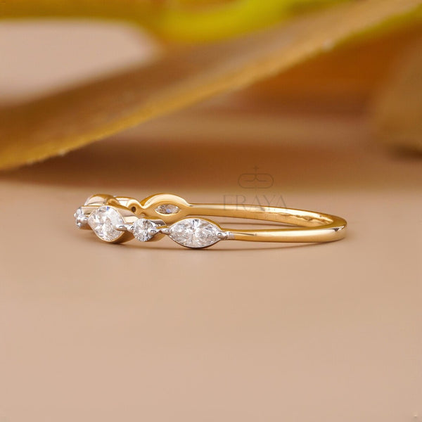 Marquise Diamond Wedding Band | Floating Ring