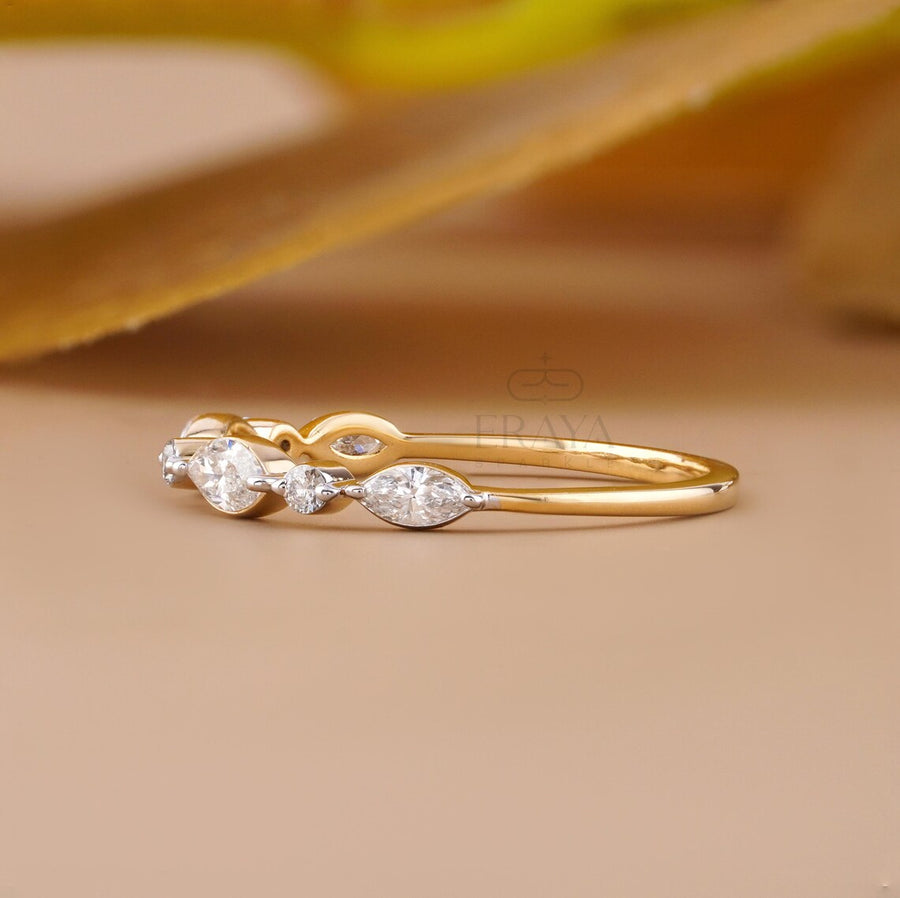 Marquise Diamond Wedding Band | Floating Ring