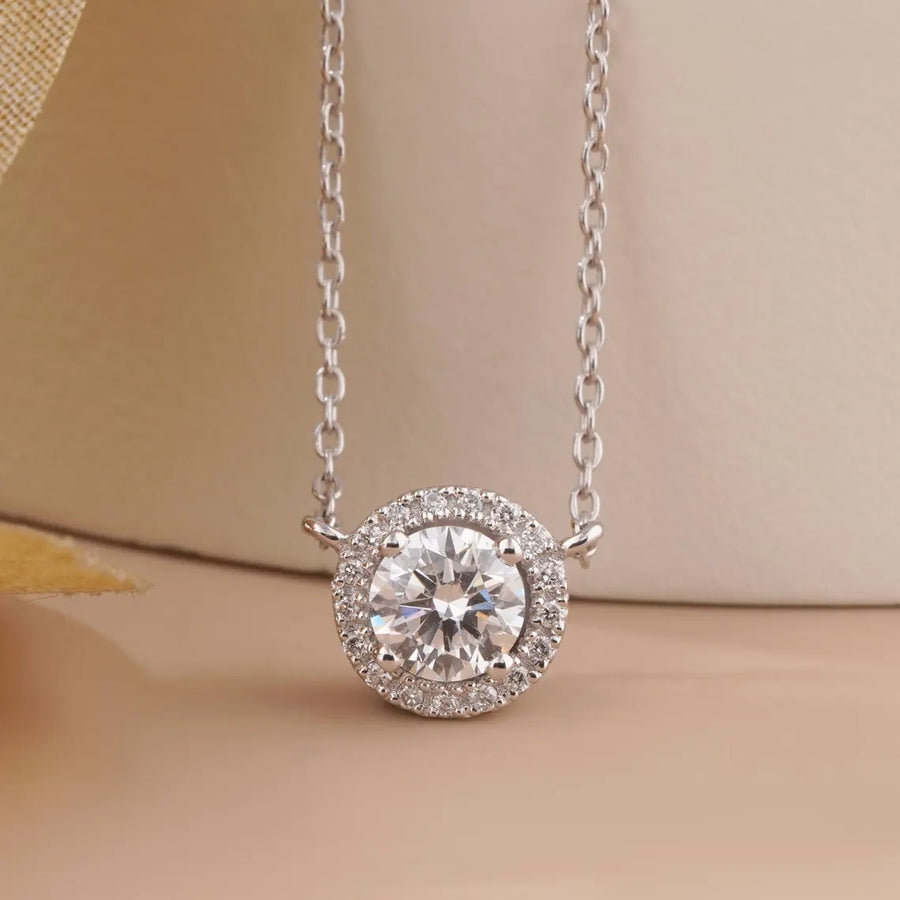 Halo Diamond Necklace | Round Lab Diamond