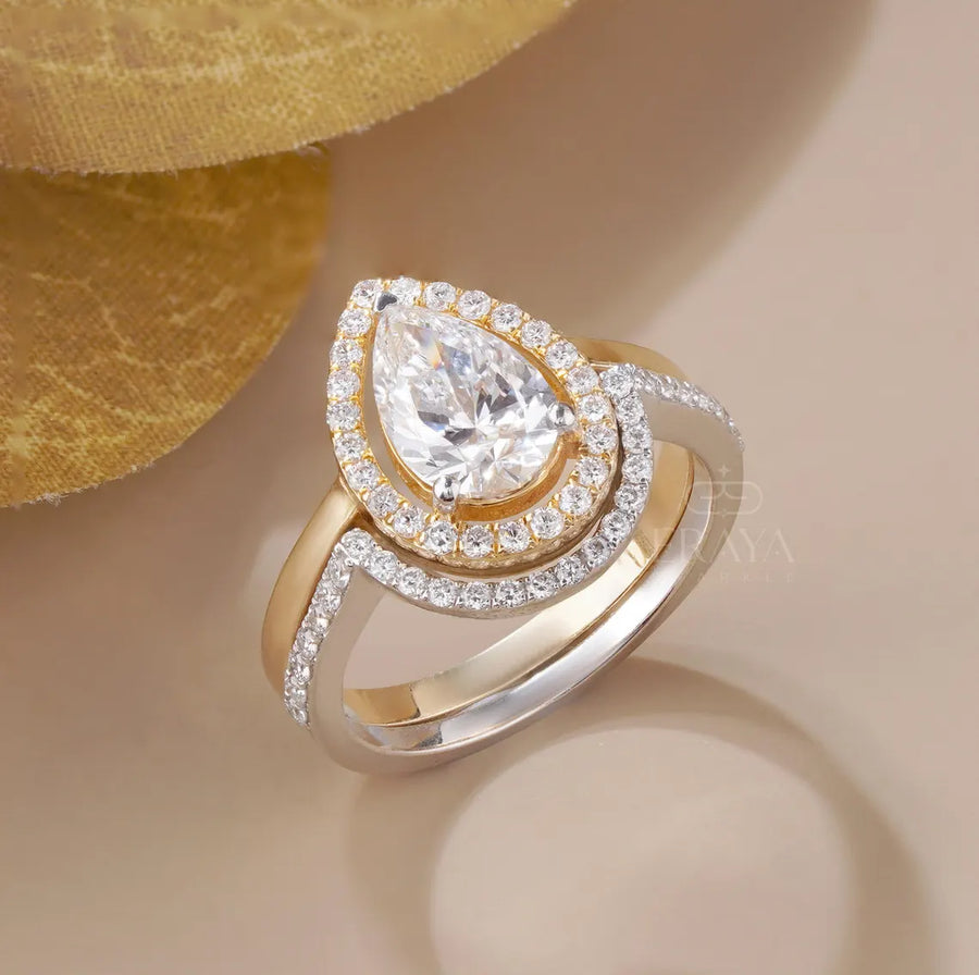 Stack Ring Set Two-Tone –Pear Cut Engagement Ring