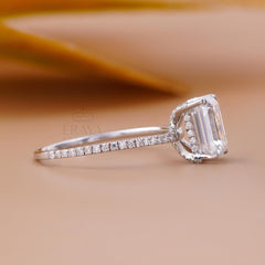 Emerald Shape Diamond Ring with Hidden Halo