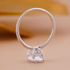 Emerald Shape Diamond Ring with Hidden Halo