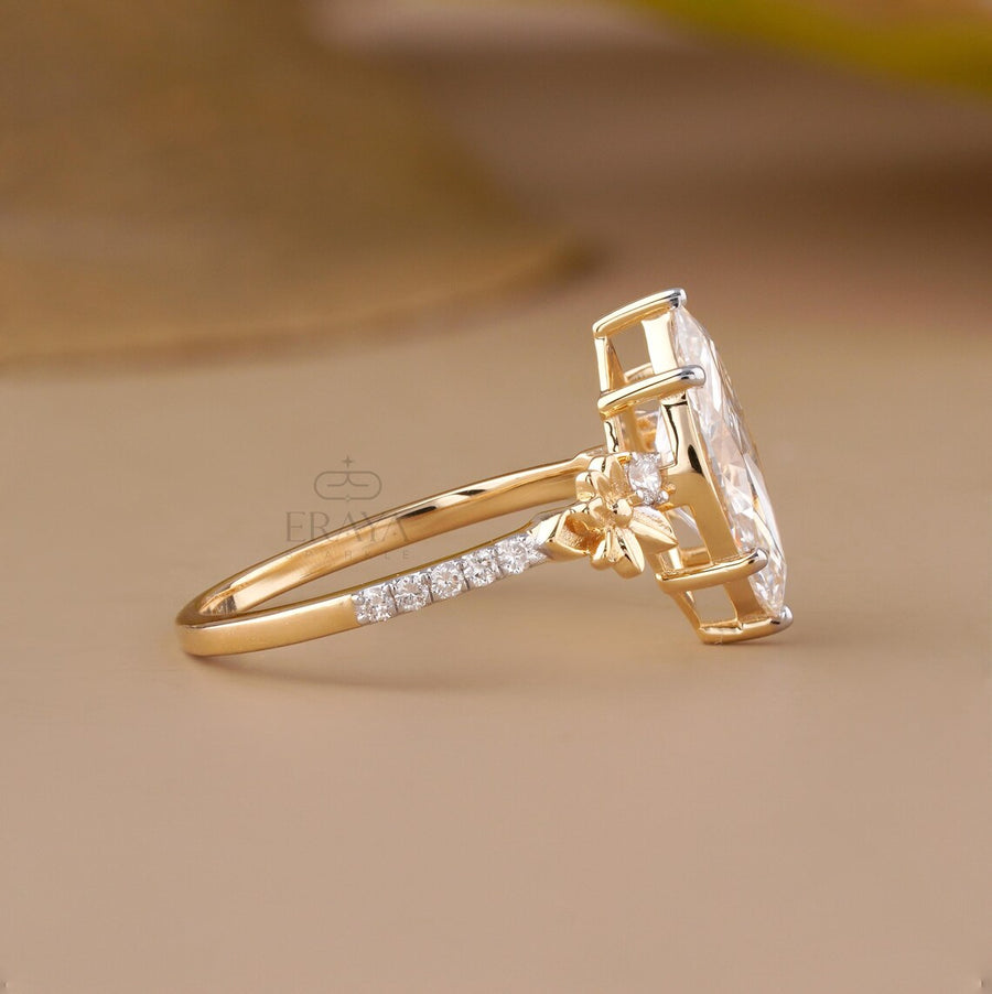 Marquise Engagement Ring with Leaf Diamond
