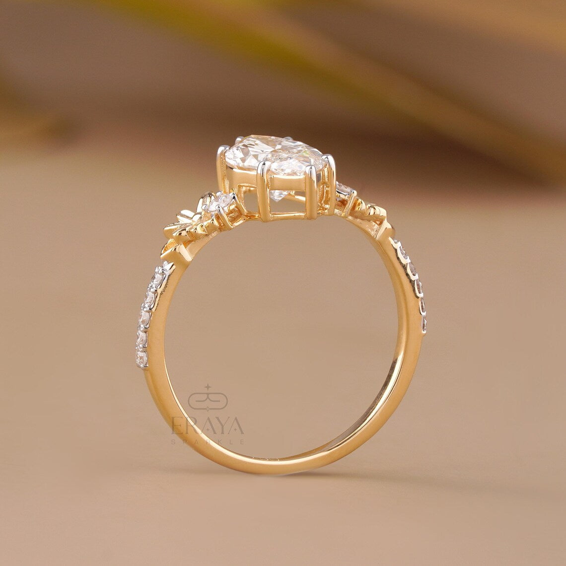 Marquise Engagement Ring with Leaf Diamond