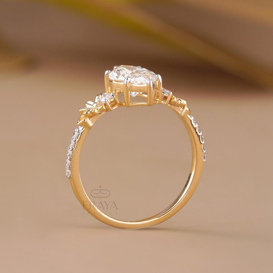 Marquise Engagement Ring with Leaf Diamond