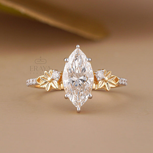 Marquise Engagement Ring with Leaf Diamond