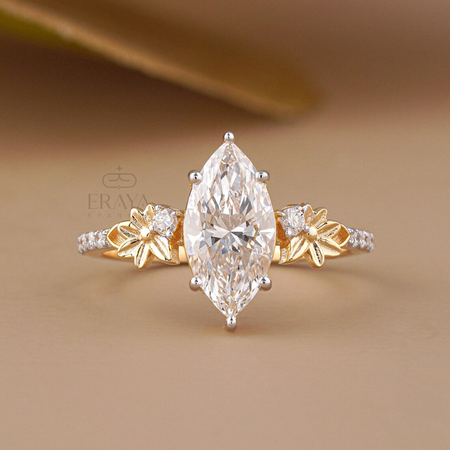 Marquise Engagement Ring with Leaf Diamond