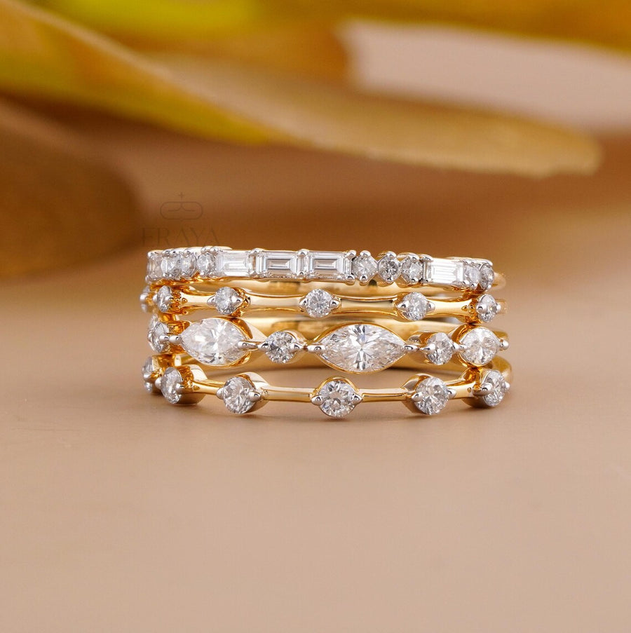 Marquise Diamond Ring – Stackable Bridal Set