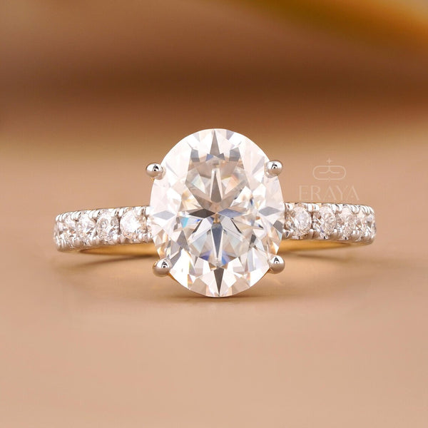 Oval Engagement Ring with Pave Gold Band