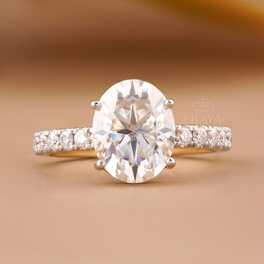 Oval Engagement Ring with Pave Gold Band
