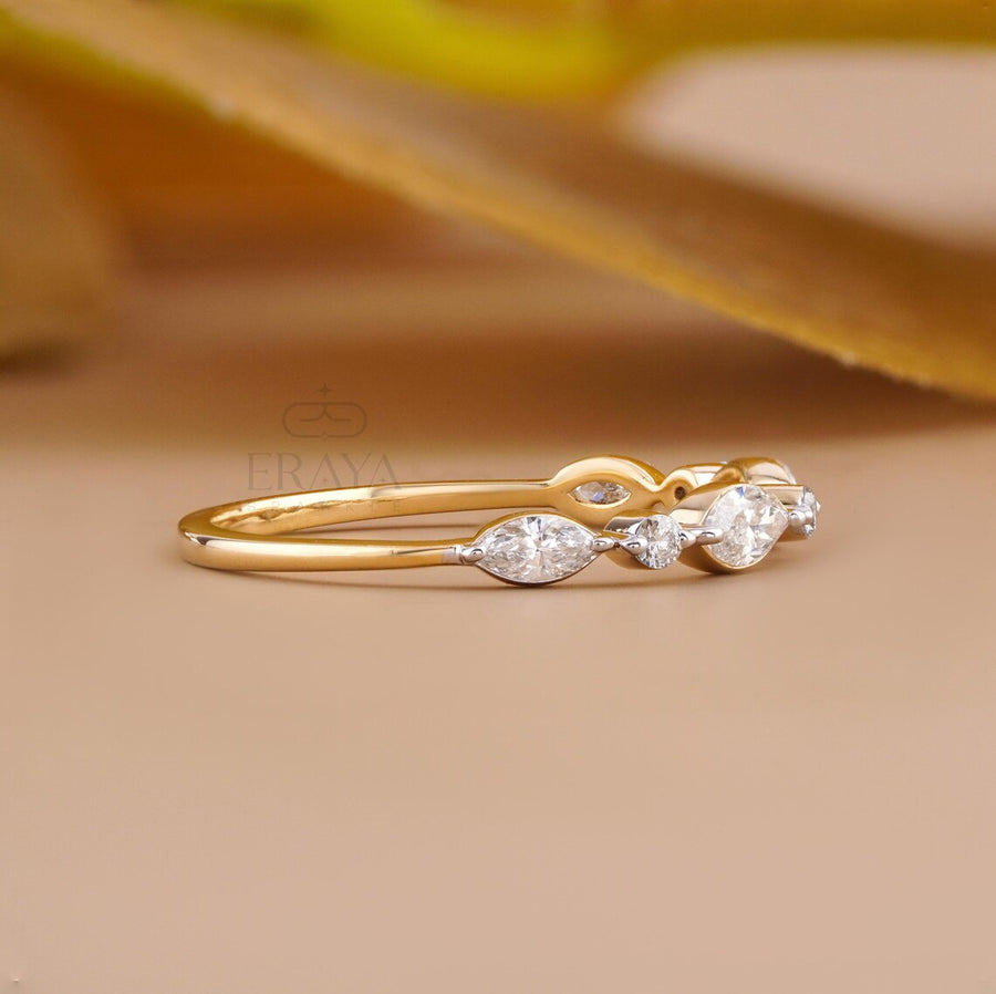 Marquise Diamond Wedding Band | Floating Ring