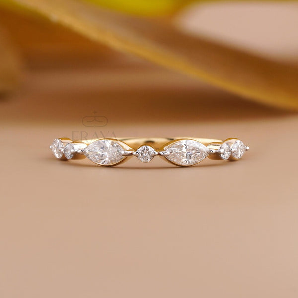 Marquise Diamond Wedding Band | Floating Ring