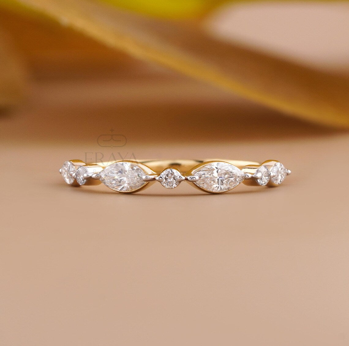Marquise Diamond Wedding Band | Floating Ring
