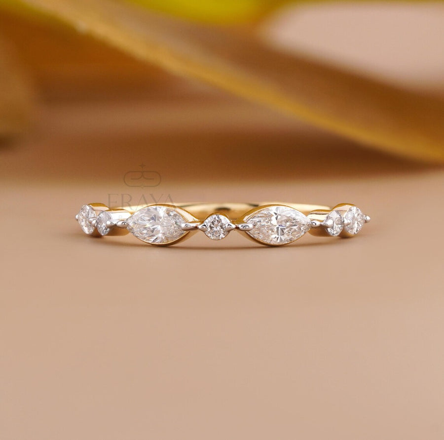 Marquise Diamond Wedding Band | Floating Ring