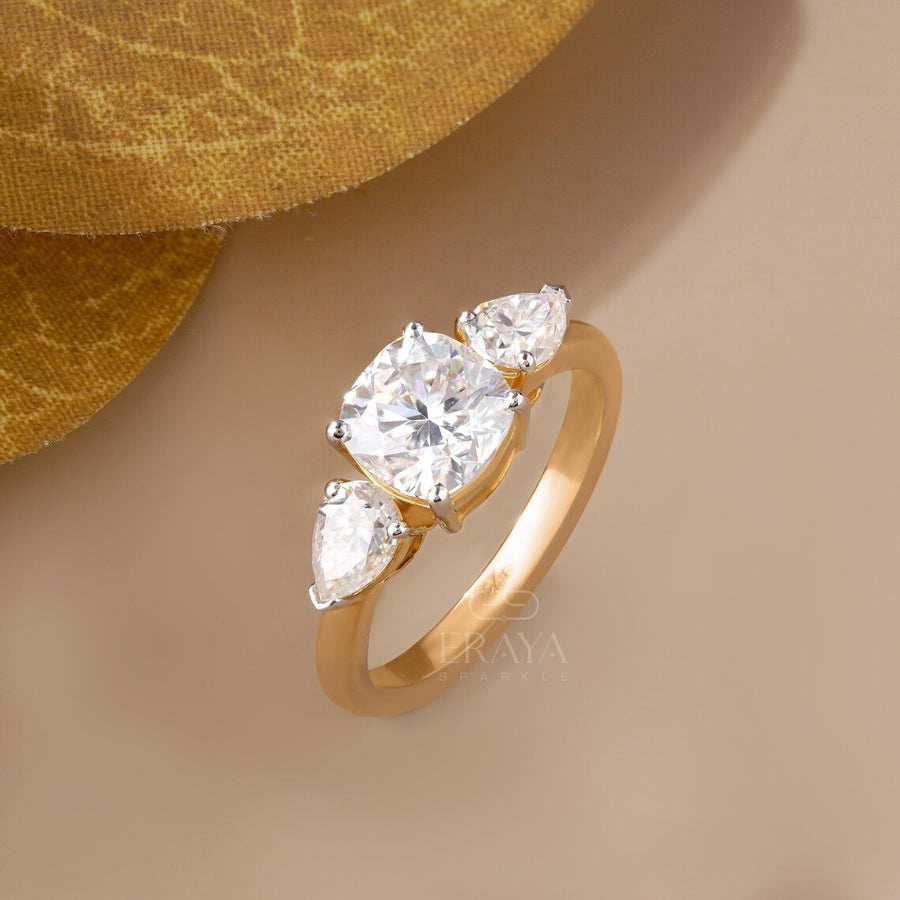 Cushion Cut Three Stone – Lab Diamond Ring