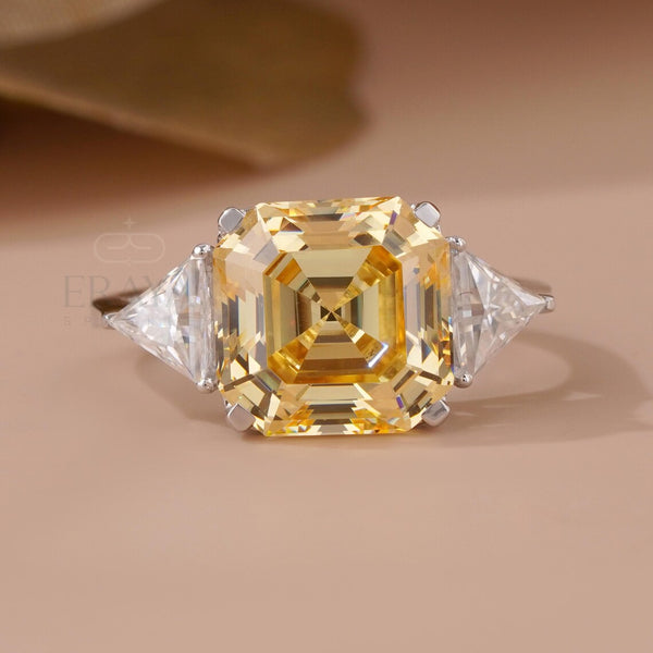 Emerald Diamond Ring with Yellow Asscher