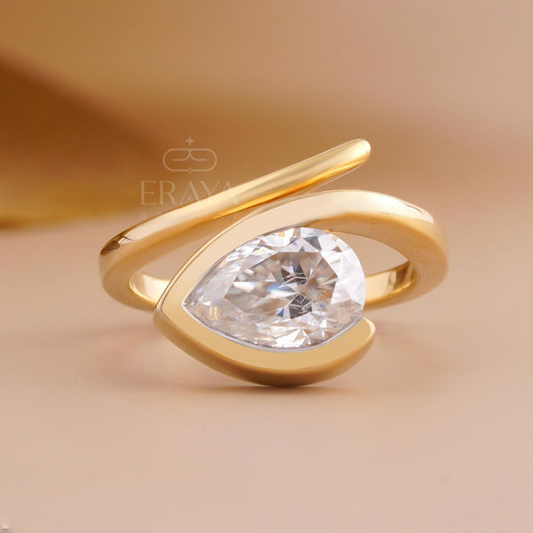 Pear Shaped Ring in 14K Gold Bypass Design