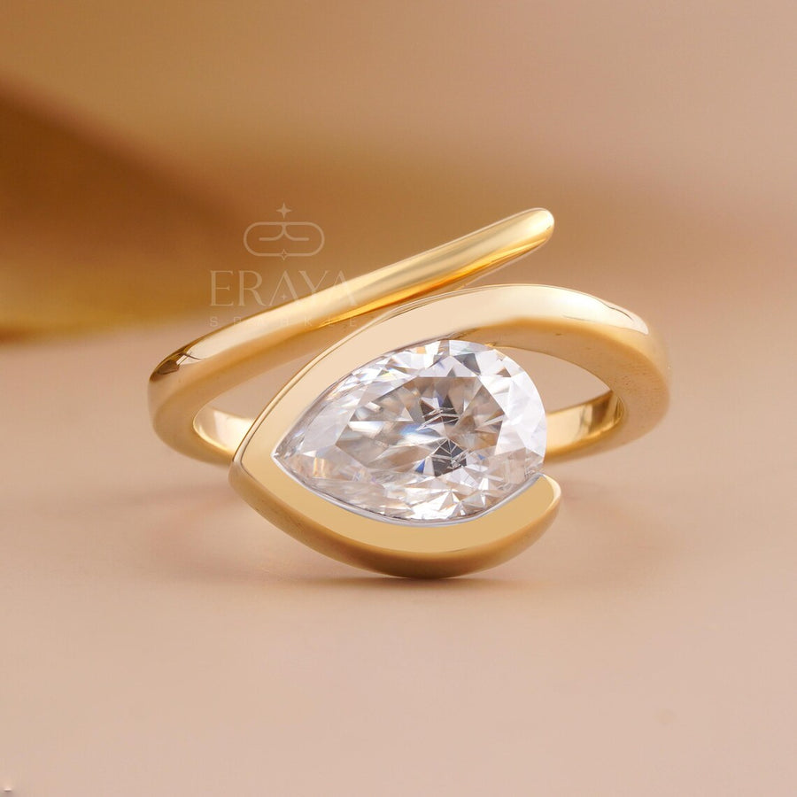 Pear Shaped Ring in 14K Gold Bypass Design