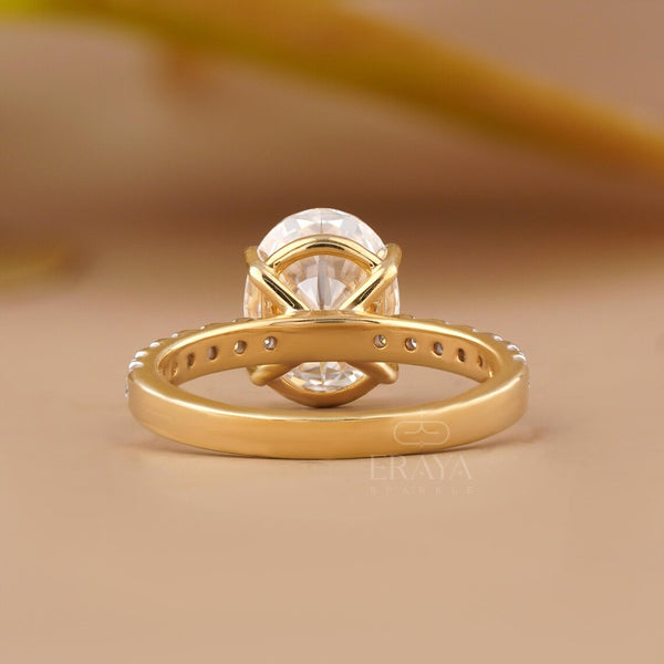 Oval Engagement Ring with Pave Gold Band