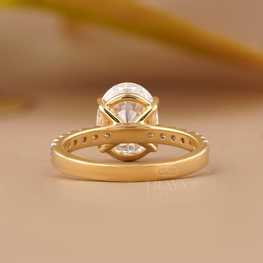 Oval Engagement Ring with Pave Gold Band