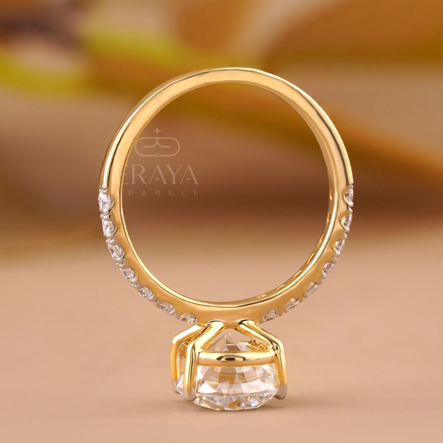 Oval Engagement Ring with Pave Gold Band