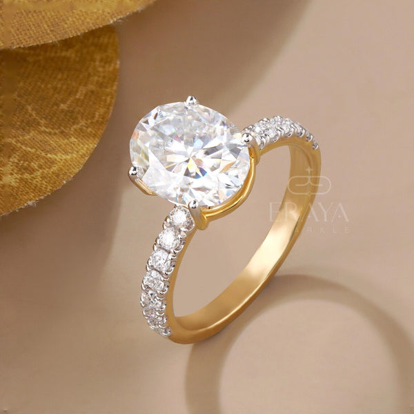 Oval Engagement Ring with Pave Gold Band