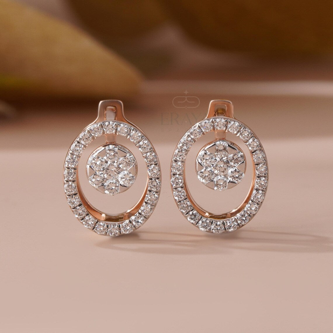 Diamond Hoop Earrings | Oval Cluster Bridal