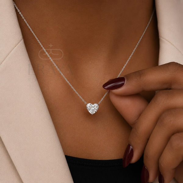 Heart Cut Diamond Pendant Solitaire Necklace