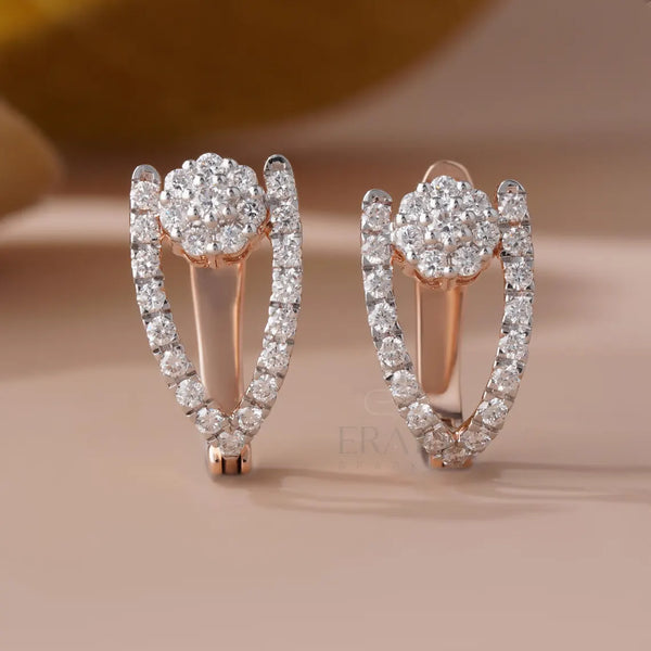 Diamond Flower Earrings | Lab Grown Gold Hoops