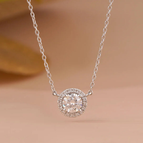 Halo Diamond Necklace | Round Lab Diamond