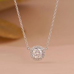 Halo Diamond Necklace | Round Lab Diamond
