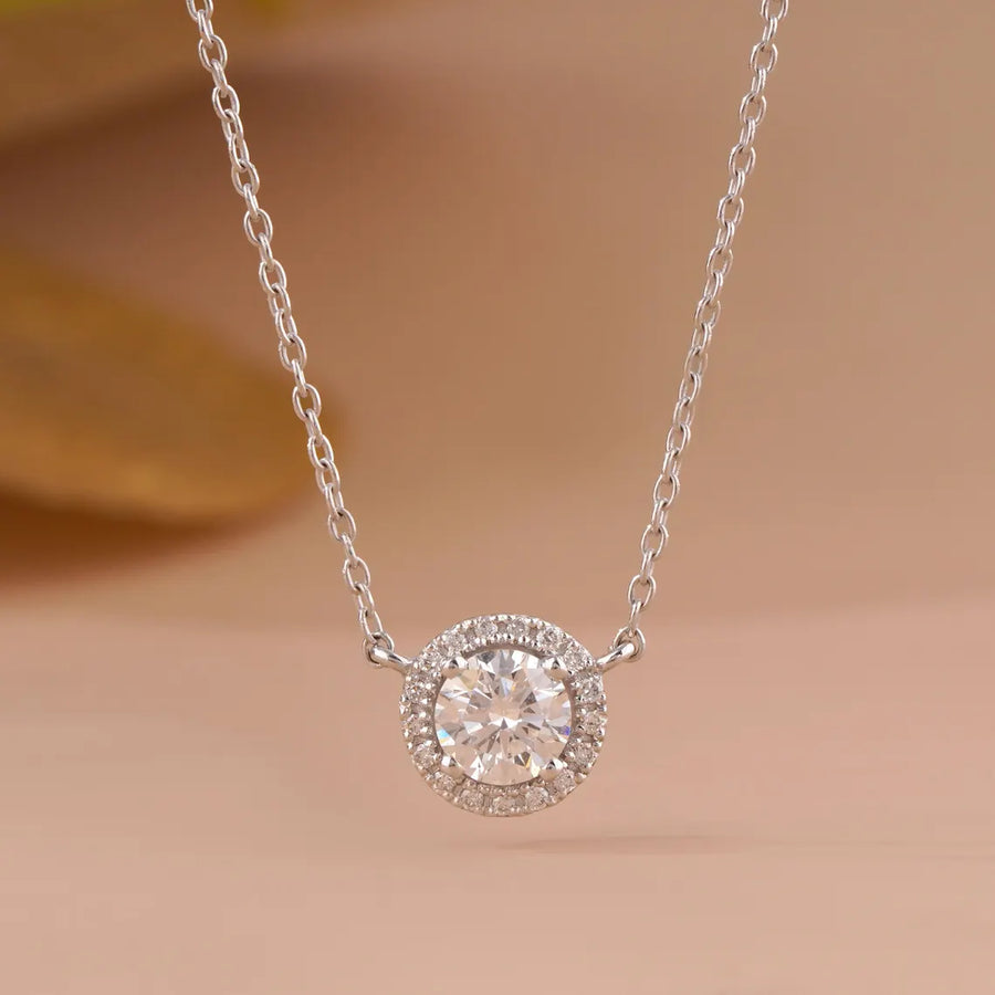 Halo Diamond Necklace | Round Lab Diamond