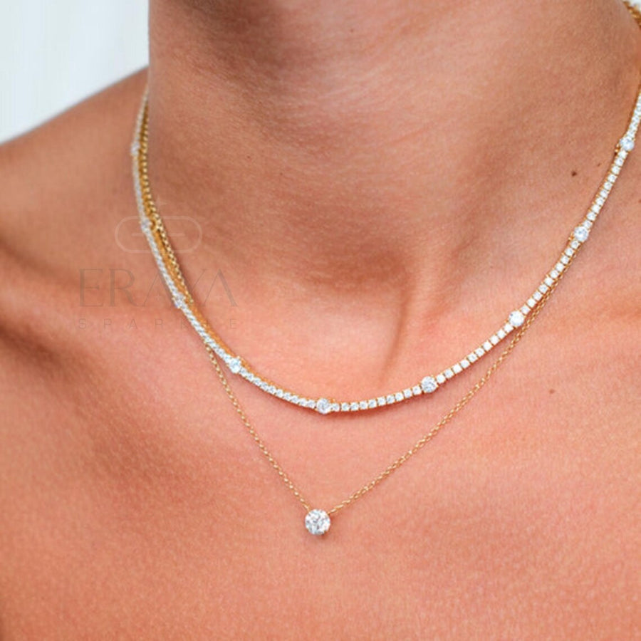 Solitaire Diamond Necklace in Solid 14K Gold