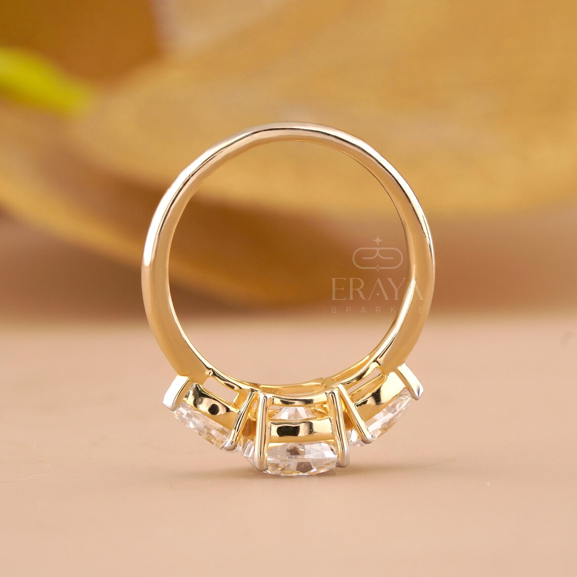 Cushion Cut Three Stone – Lab Diamond Ring