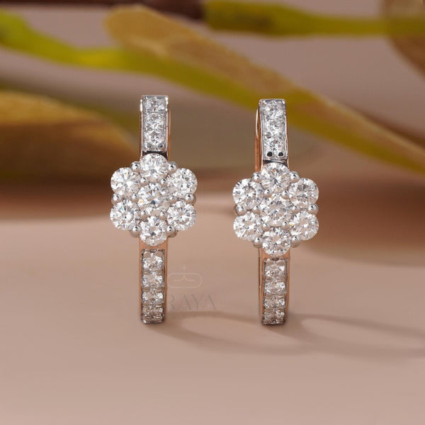 Flower Diamond Earrings Floral Hoop Design