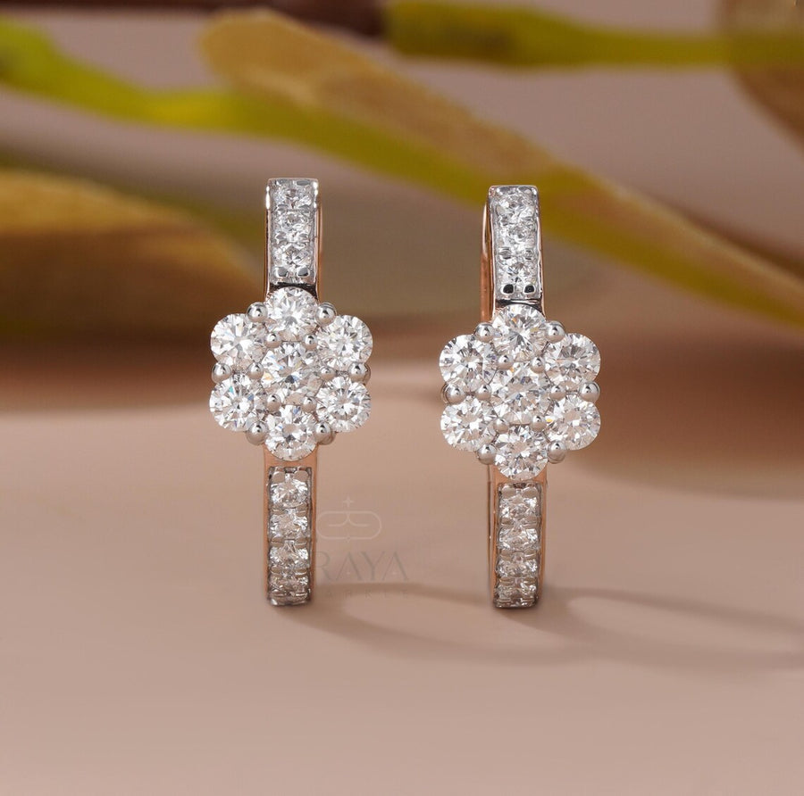 Flower Diamond Earrings Floral Hoop Design
