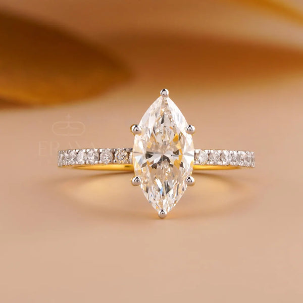 Marquise Wedding Ring with Pave Lab Diamond